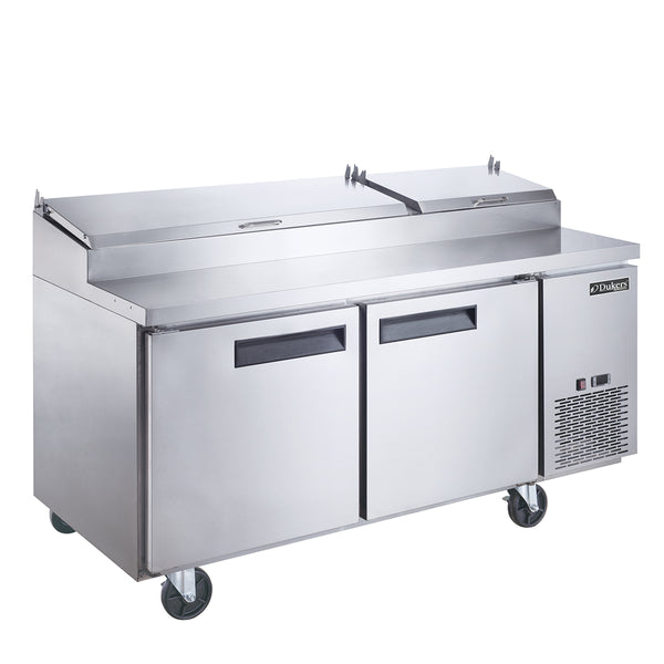 Dukers DPP70 70’’ Commercial Refrigerated 2 Door Pizza Prep Table 9 1/3 Pan Capacity