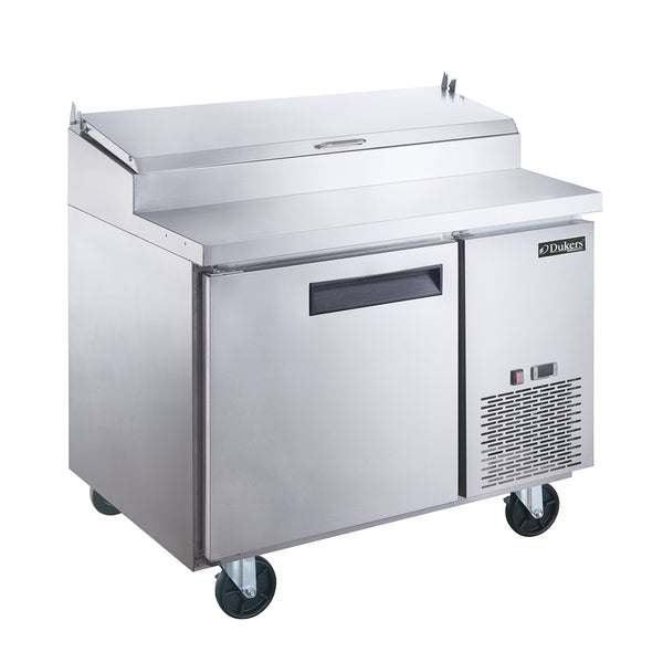 Dukers DPP44 44’’ Commercial Refrigerated 1 Door Pizza Prep Table 6 1/3 Pan Capacity